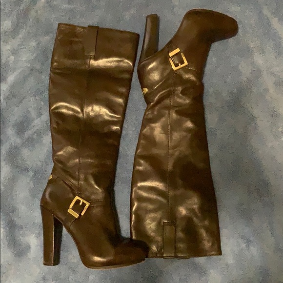 Michael Kors Knee High Leather Boots 5” Heel - Picture 1 of 5